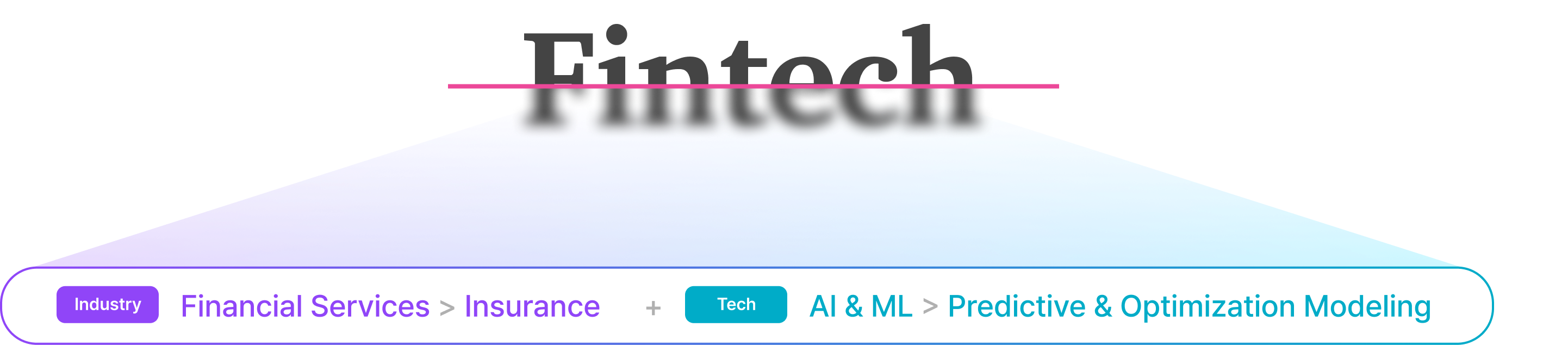 Fintech – funnel diagram with blurred title, pink underline, and classification pill